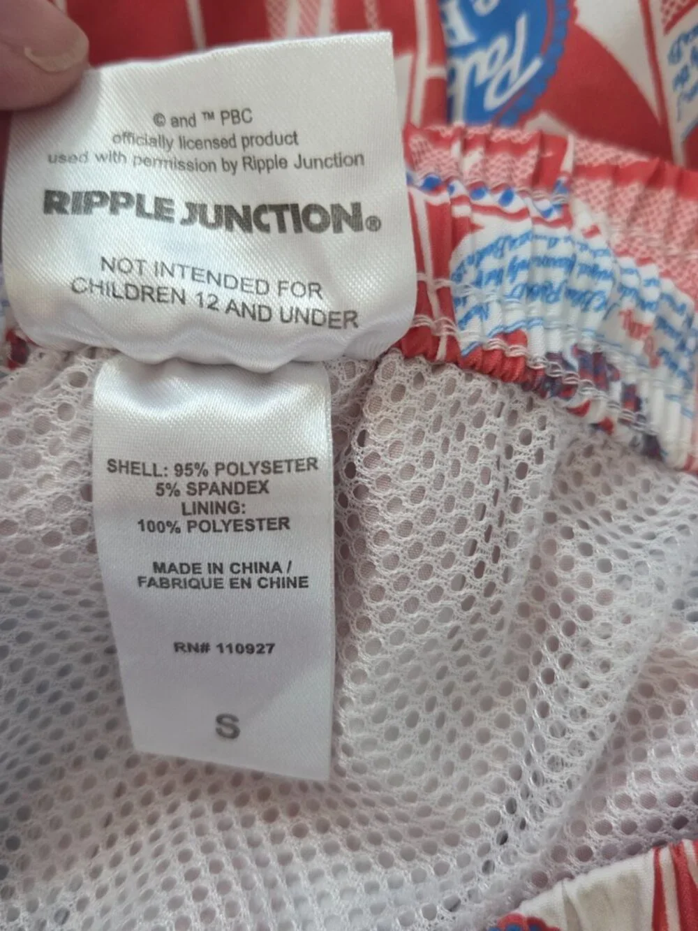 Pabst Blue Ribbon Swim Shorts Mens Small AOP Graphic Swimwear Trunks Beach Party